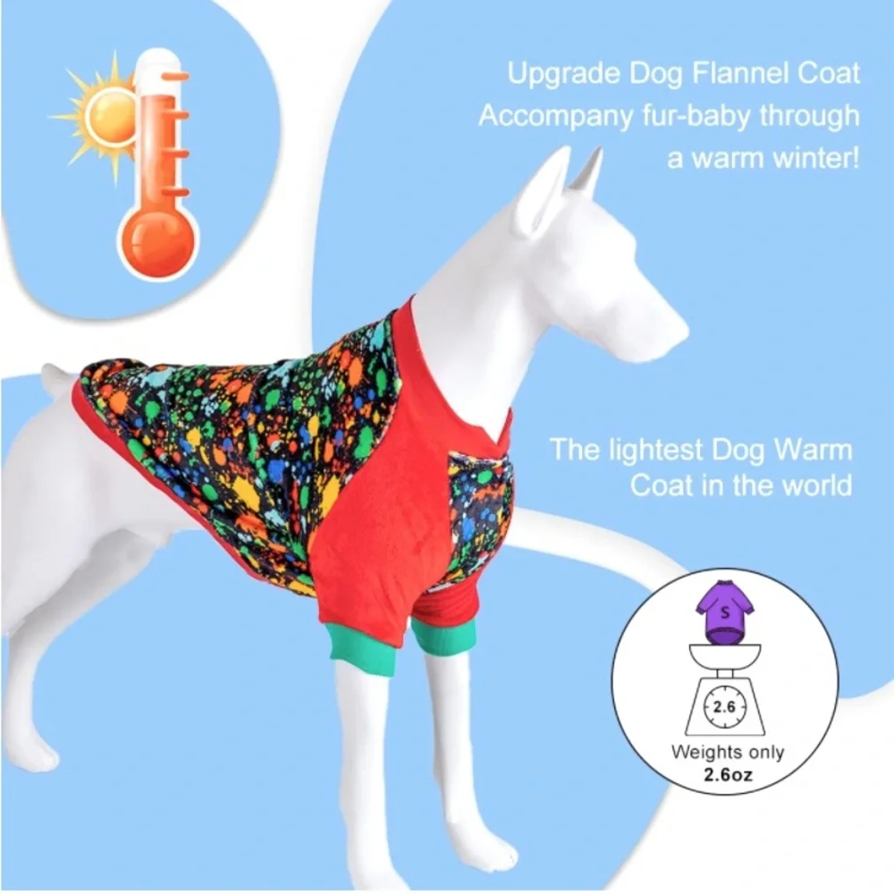 LOVINPET Super Soft Flannel Dog Apparel In Splatter Wide Multi-Red Print Sz XXL - Picture 3 of 10